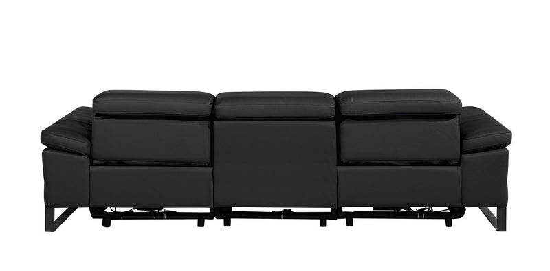 Top Grain Leather Reclining Metal USB Sofa (720326) - Black