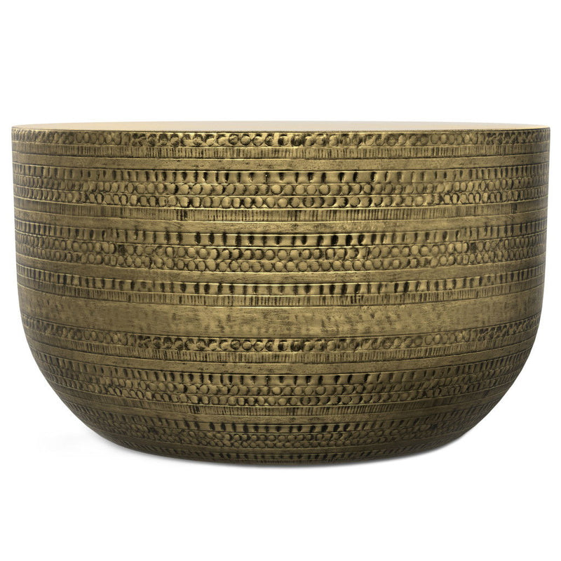 Metal Round Drum End Table - Antiqued Gold