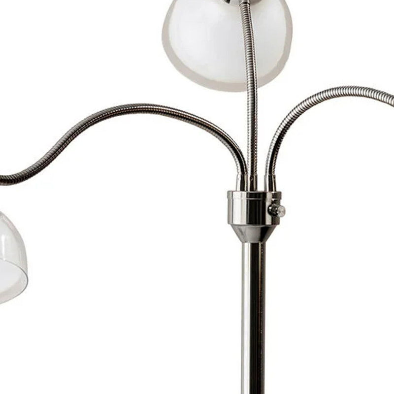 Three Light Tree Floor Lamp With White Bowl Shade - Nickel