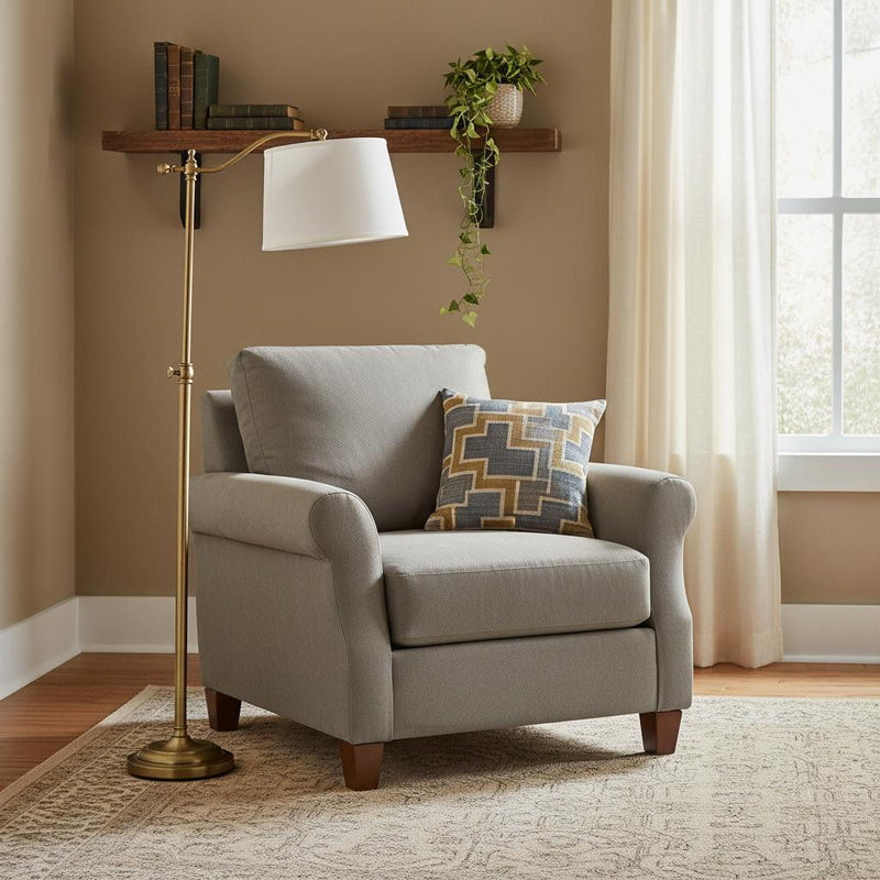Adjustable Height Swing Arm Floor Lamp With White Fabric Shade - Bronze
