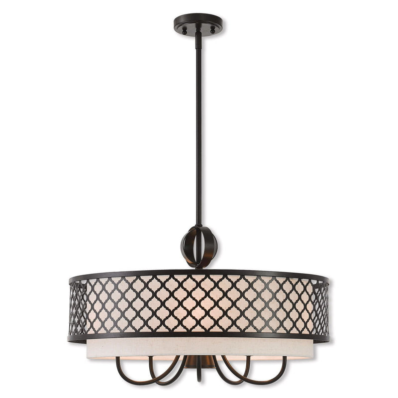 18" Six Light Dimmable Chandelier With Shades - Bronze