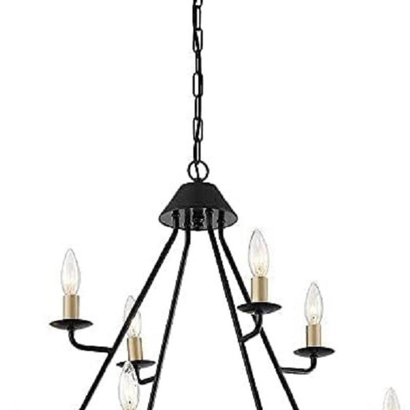 Candle Style Eight Light Metal Dimmable Chandelier - Black / Gold