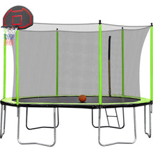 Load image into Gallery viewer, 14Ft Trampoline With Basketball Hoop Inflator And Ladder (Inner Safety Enclosure) - Green
