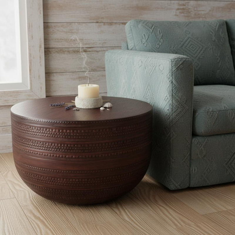 Metal Round Drum End Table - Bronze