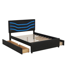 Load image into Gallery viewer, Queen Size Upholstered Storage Platform Bed with LED, 4 Drawers and USB Charging, Black
