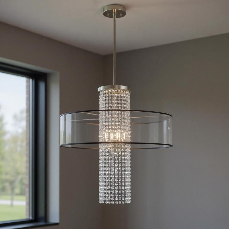 33" Four Light Dimmable Chandelier With Shades - Nickel