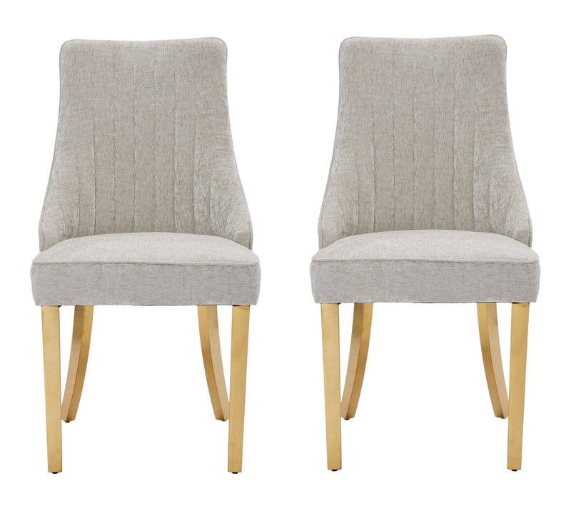 Tufted Stainless Steel Dining Side Chairs (Set of 2) - Beige / Gold