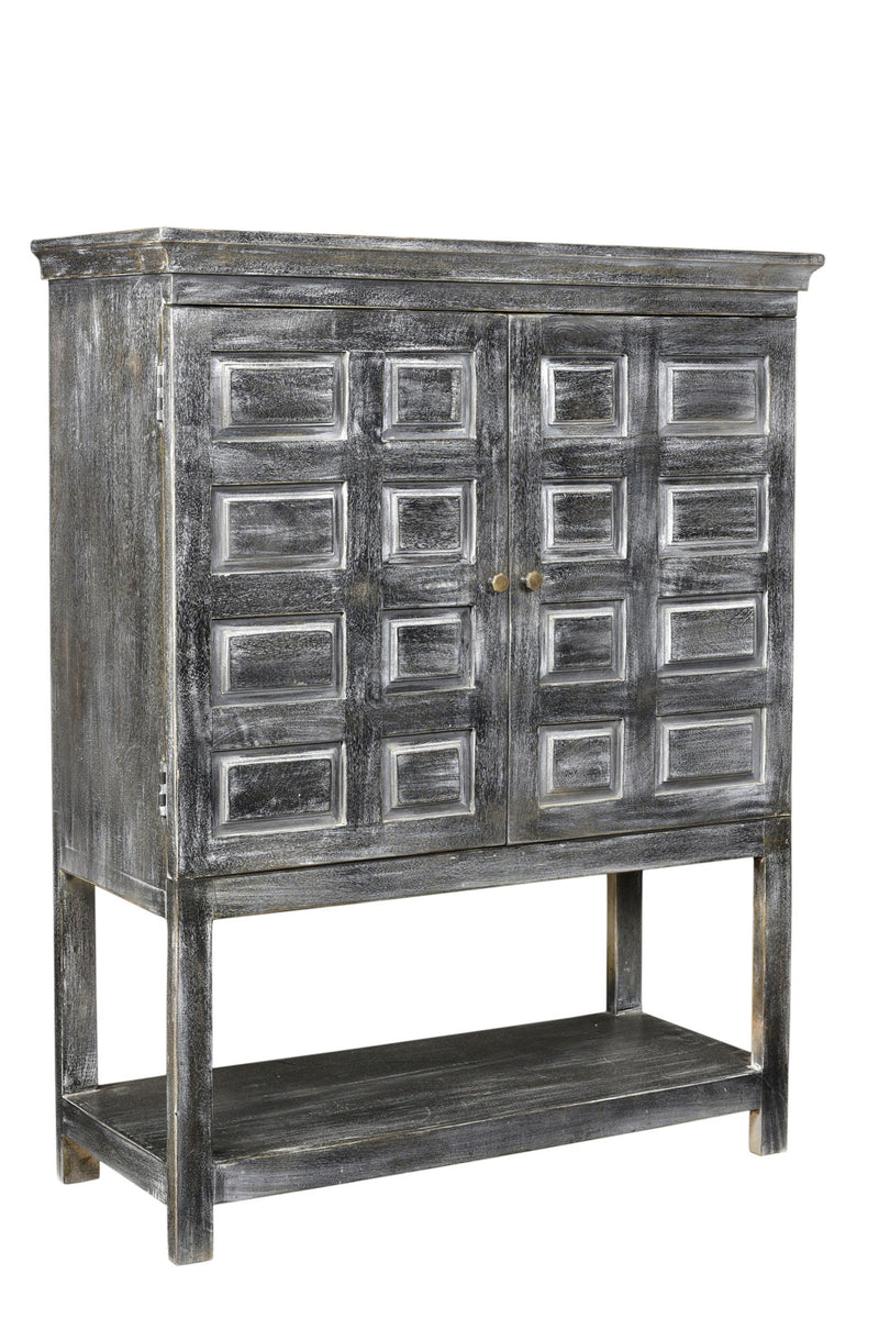 Solid Wood Two Door Accent Cabinet - Distressed Wash Dark Gray