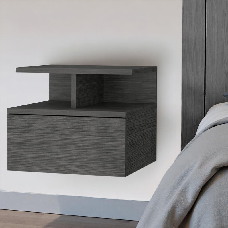 12" Wood One Drawer Floating Nightstand - Gray