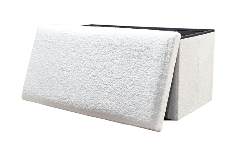 30" Boucle Storage Ottoman - White