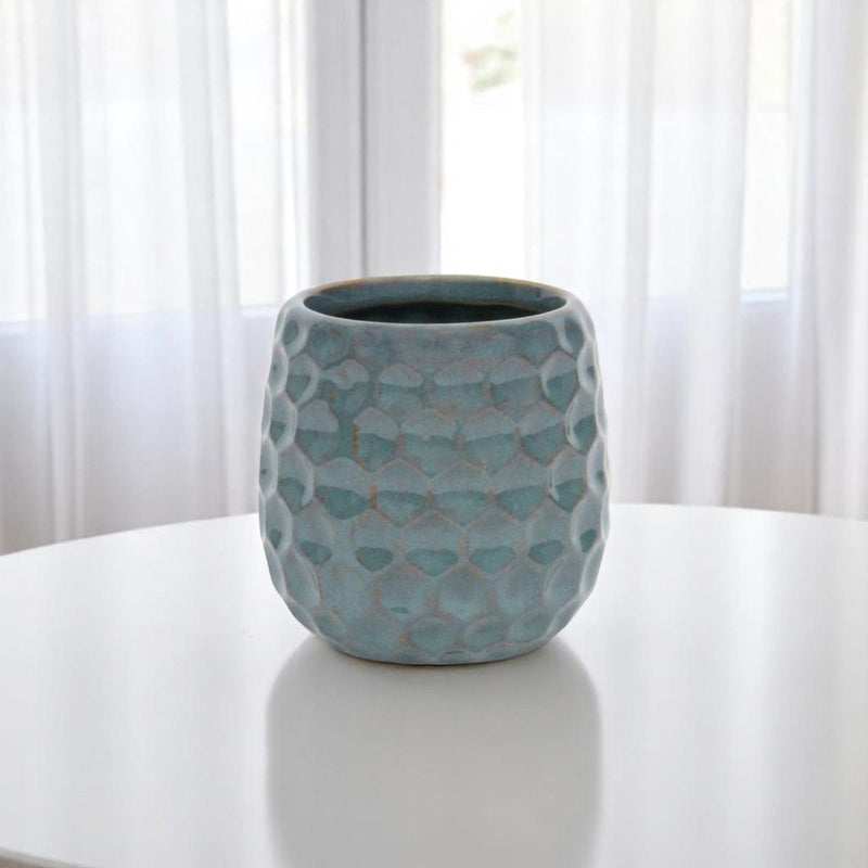 Geometric Round Pot Planter - Blue / Gold