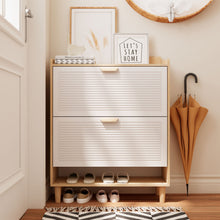 Load image into Gallery viewer, Shoe Storage Cabinet With 2 Flip Drawers, Compact Entryway Organizer - Natural / White
