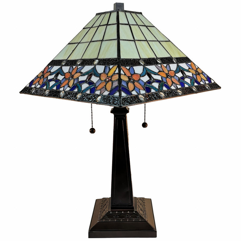 Metal Two Light Candlestick Table Lamp With Orange Empire Shade - Dark Brown
