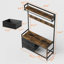 Load image into Gallery viewer, Hall Tree With 2 Movable Drawers, Shoe Storage, Shelves, Garment Racks, And 23 Hooks For Entryway - Rustic Brown
