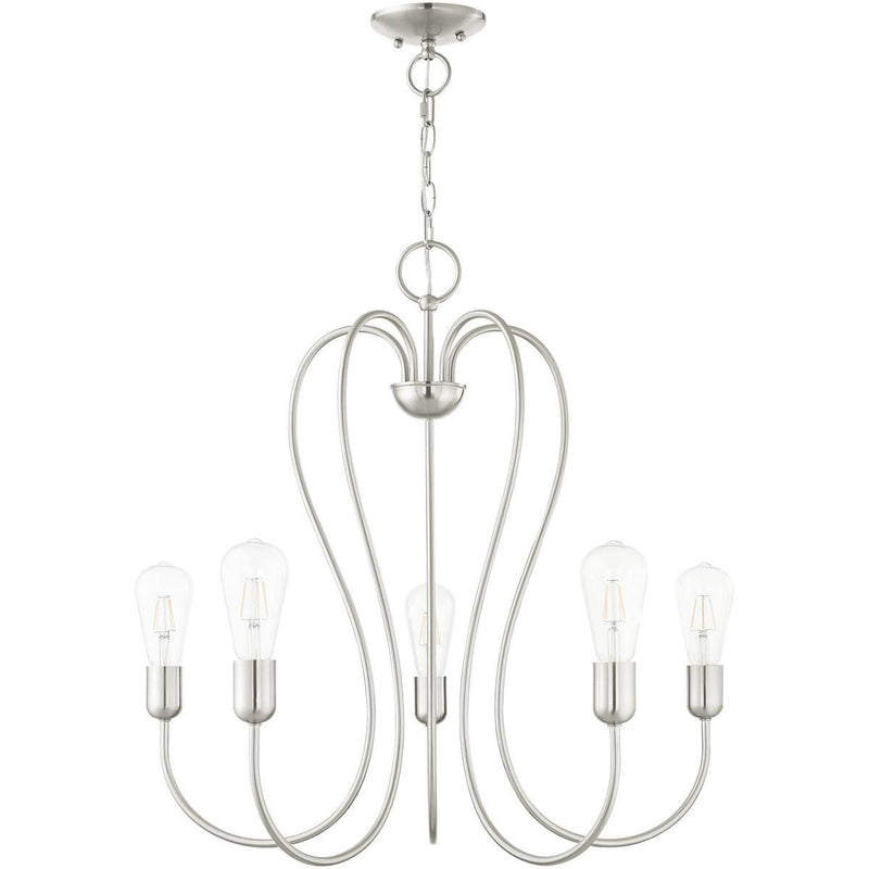 25" Five Light Dimmable Chandelier With Shades - Nickel