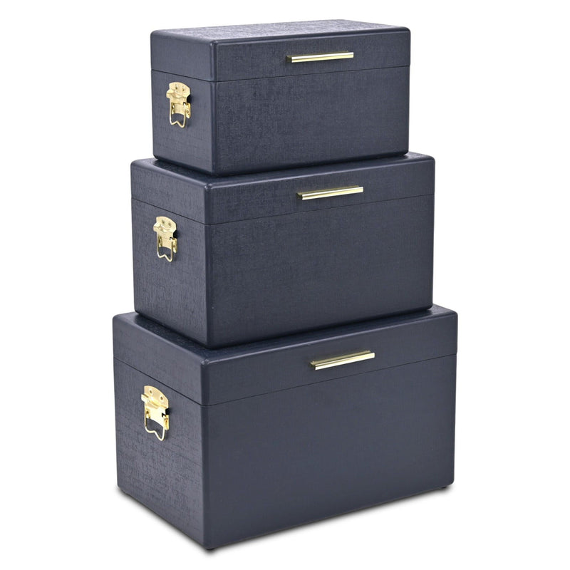 Hand Painted Decorative Box (Set of 3) (718678) - Navy Blue