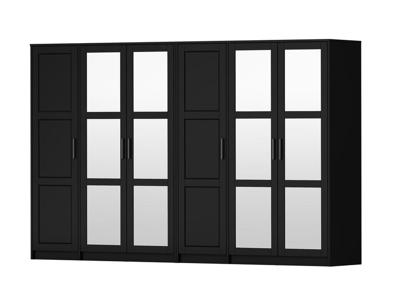 Solid Wood Mirrored Six Door Combo Dresser (765129) - Black