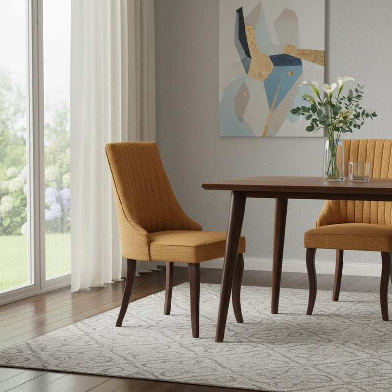 Tufted Solid Wood Dining Side Chairs (Set of 2) - Yellow / Brown