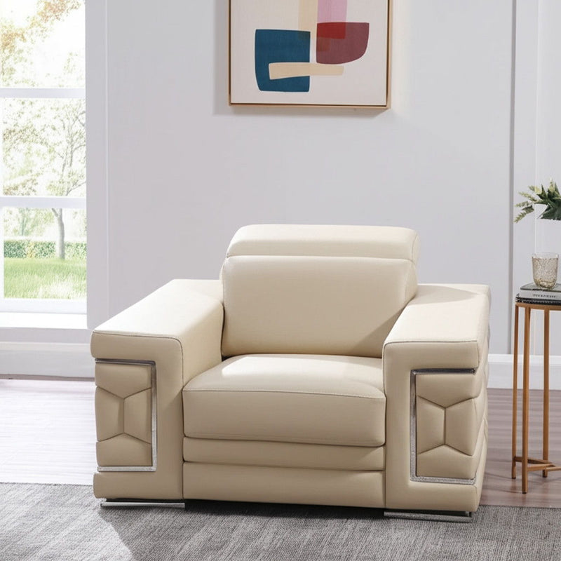 47" Genuine Leather Club Chair - Beige / Silver