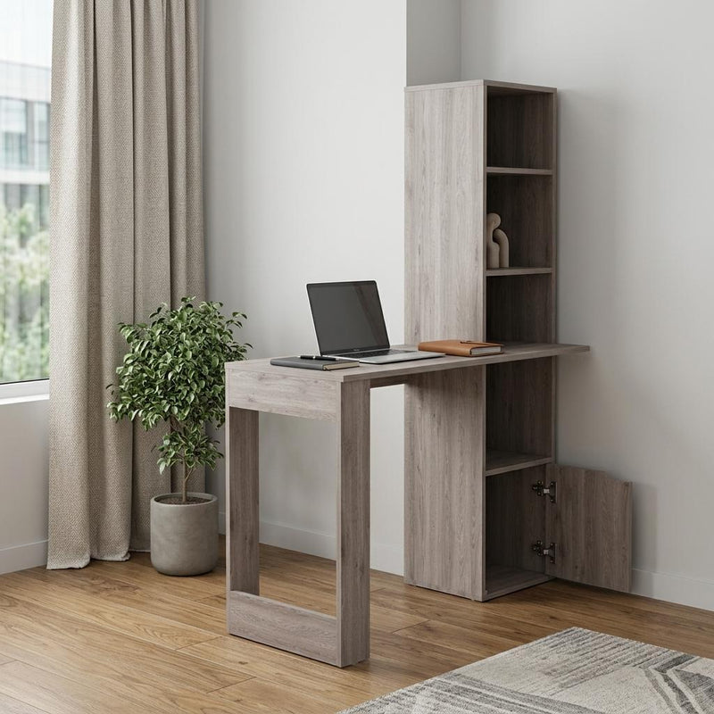 Wood Pedestal Computer Desk - Light Gray