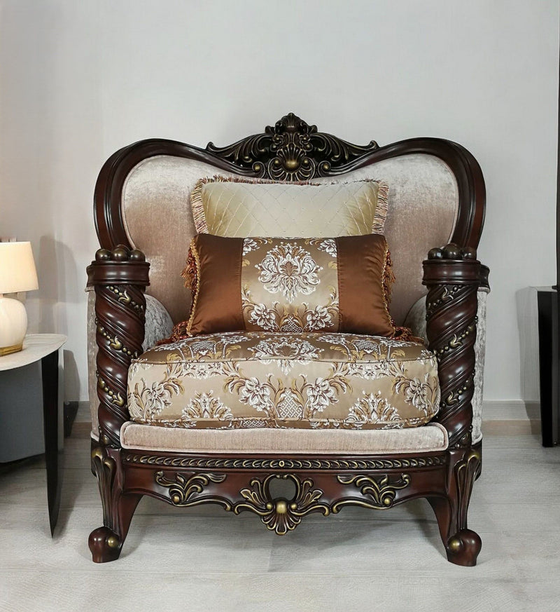 Fabric Floral Club Chair - Beige And Brown