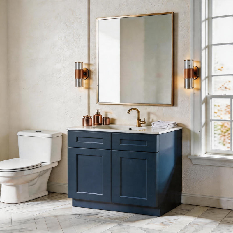 Shaker Base Cabinet With Doors, Soft Close Hinges, Adjustable Shelf, Bathroom Storage Unit - Navy Blue