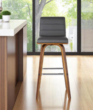 Load image into Gallery viewer, Faux Leather And Wood Swivel Low Back Bar Height Bar Chair - Gray / Brown

