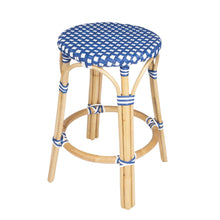 Load image into Gallery viewer, Heavy Duty Plastic And Rattan Backless Counter Height Bar Chair - Blue And Wood Brown
