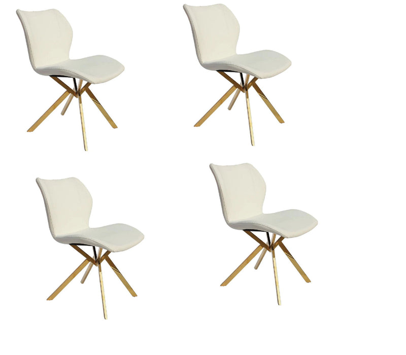 Upholstered Faux Leather Dining Side Chairs (Set of 4) - White / Gold