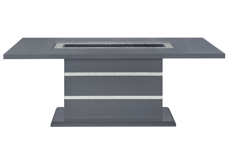 79" Faux Crystals Glass And Wood Pedestal Base Dining Table - Dark Gray