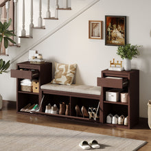 Load image into Gallery viewer, Entryway Storage Bench With Cushion, Drawers &amp; Open Shelves
