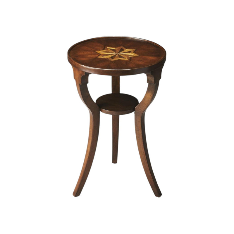 Wood And Solid Wood Round End Table With Shelf - Wood Brown