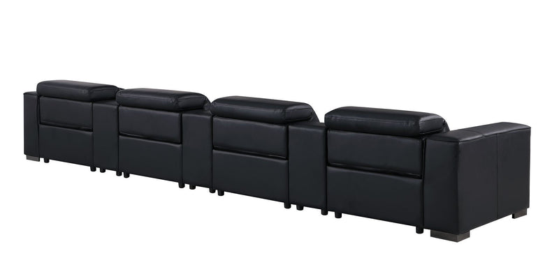Top Grain Leather Reclining Metal USB Sofa (720319) - Black