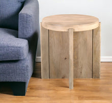 Load image into Gallery viewer, 24" Solid Wood Round Cross Leg End Table - Beige
