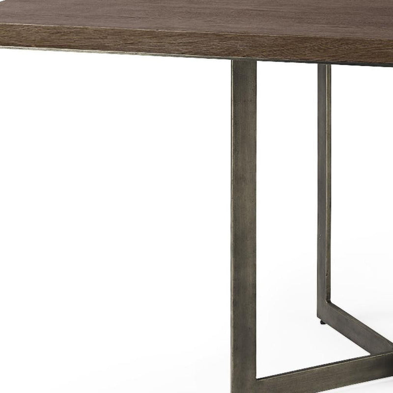 Solid Wood Iron Trestle Base Square Dining Table - Brown / Gray
