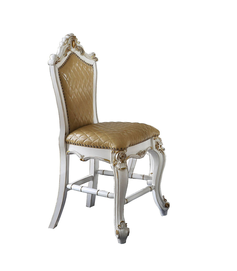 Faux Leather And Solid Wood Counter Height Bar Chairs (Set of 2) - Brown / Pearl