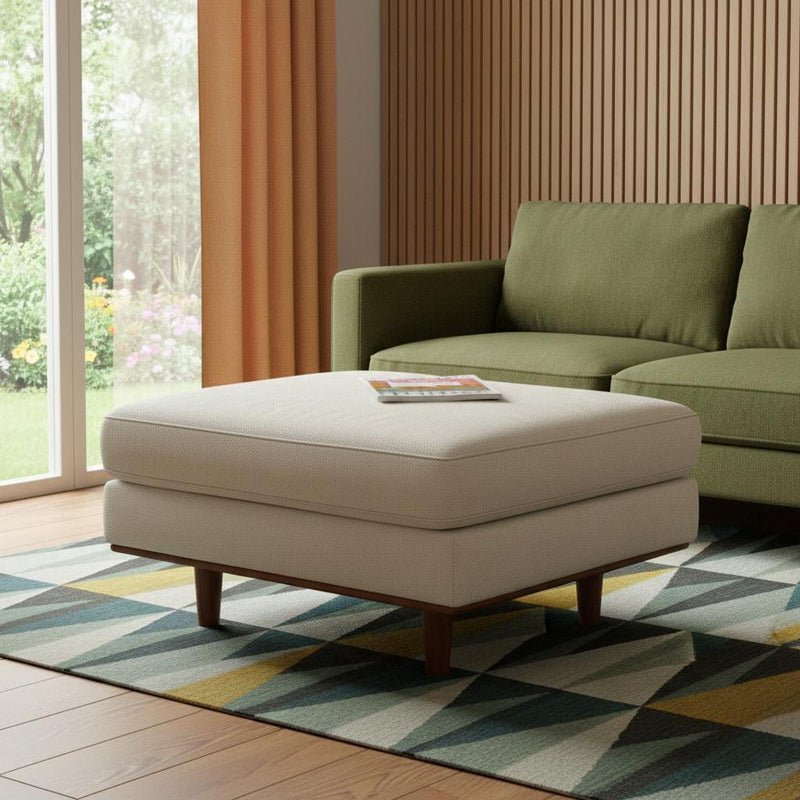 Fabric Cocktail Ottoman - Cream / Brown