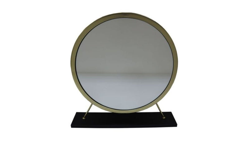 19" Round Framed Freestanding Mirror - Brass