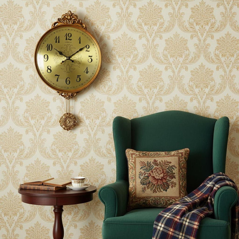 Silent Pendulum Ornate Round Wall Clock (626563) - Gold / Black