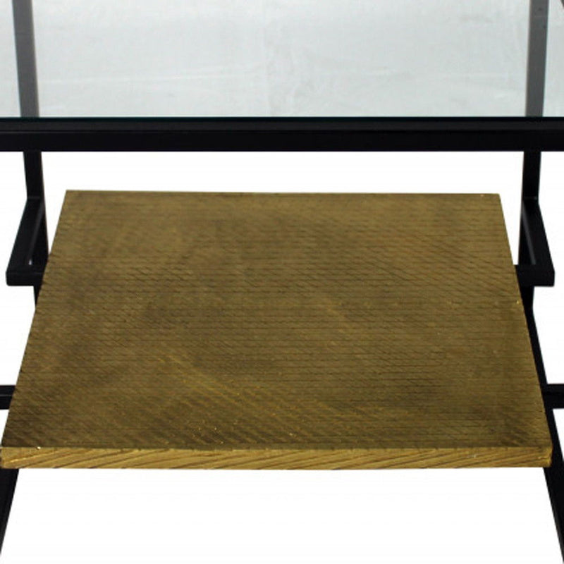 Glass Square End Table With Shelf - Bronze And Clear