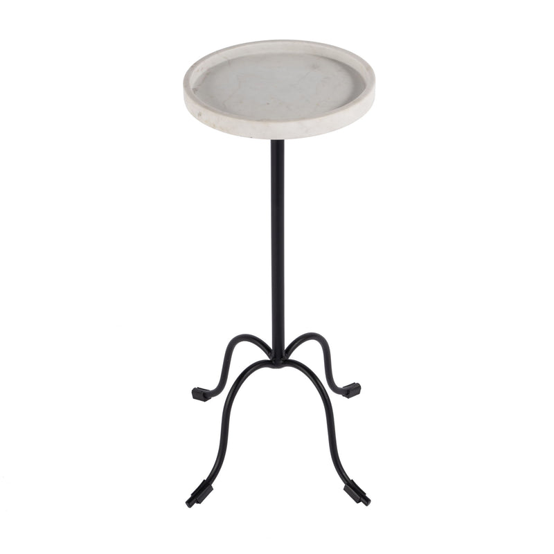 25" Marble And Iron Round Pedestal End Table - White And Black