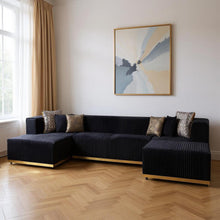 Load image into Gallery viewer, Velvet Modular U Shaped Four Piece Sofa Chaise Sectional With Toss Pillows - Black
