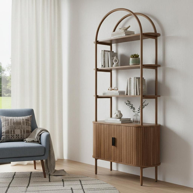 Four Tier Etagere Bookcase With Two Doors - Brown