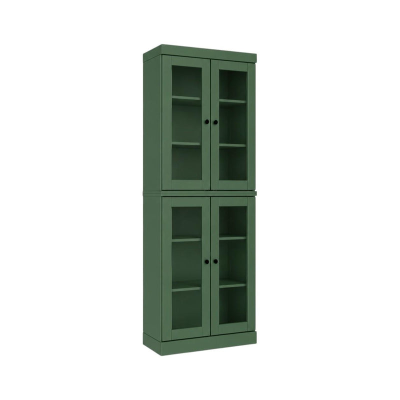 Solid Wood Adjustable Six Tier Library Bookcase With Four Doors - Green