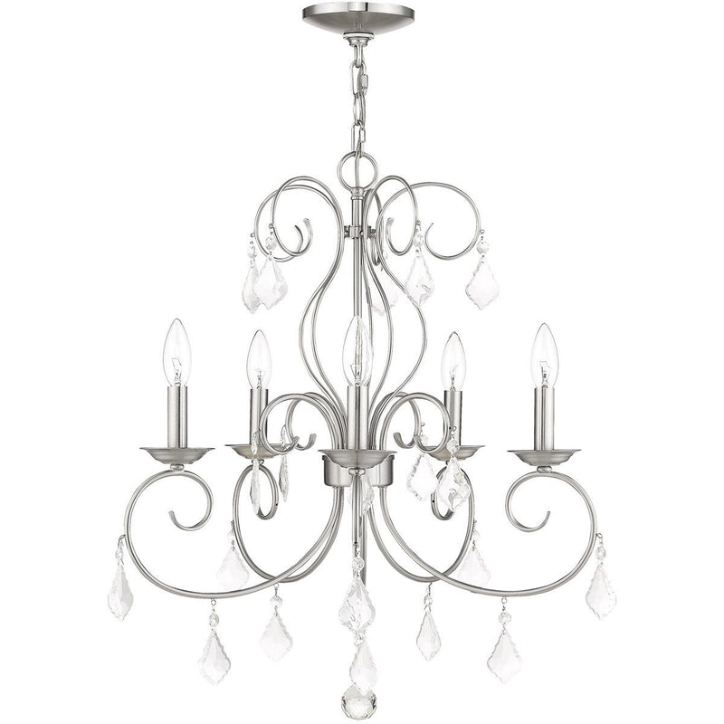 26" Five Light Dimmable Chandelier With Shades - Nickel
