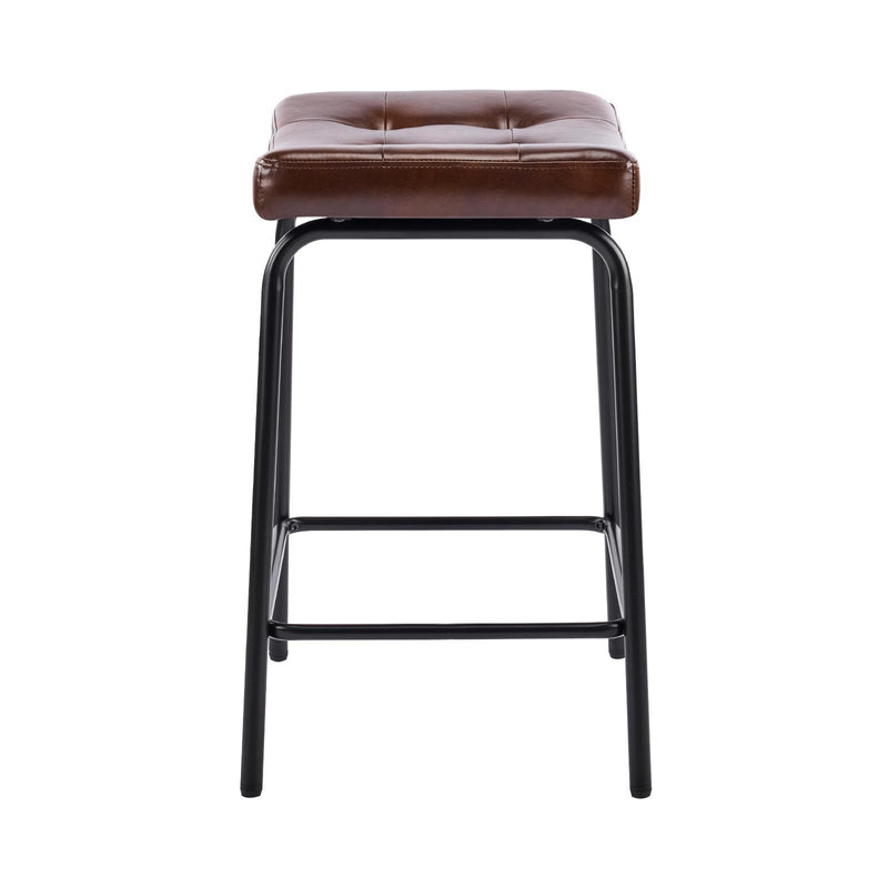Faux Leather And Metal Counter Height Bar Chairs (Set of 2) - Dark Brown And Black