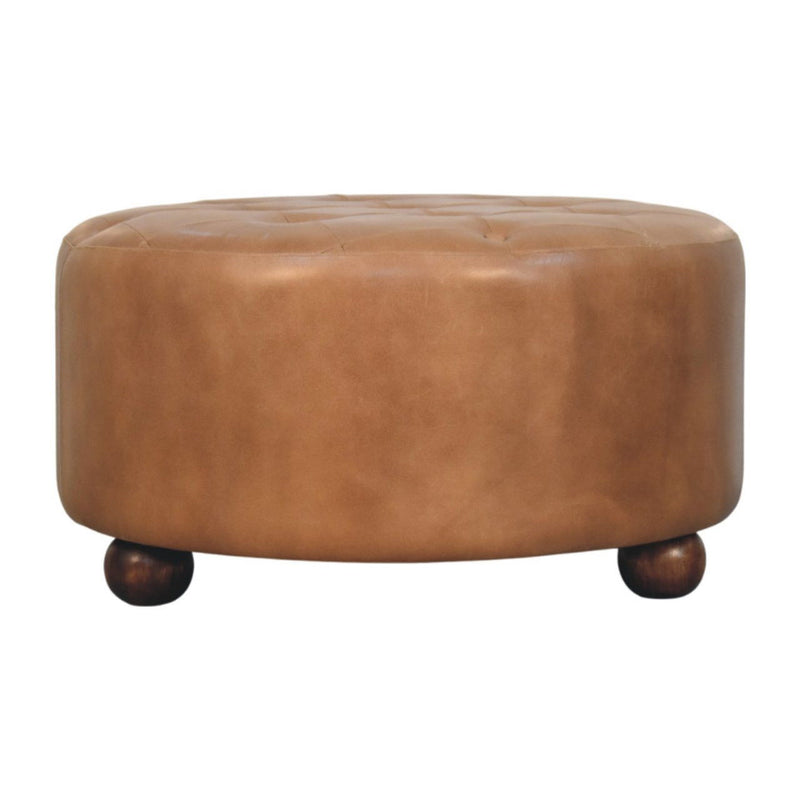 Leather Round Footstool (723464) - Brown