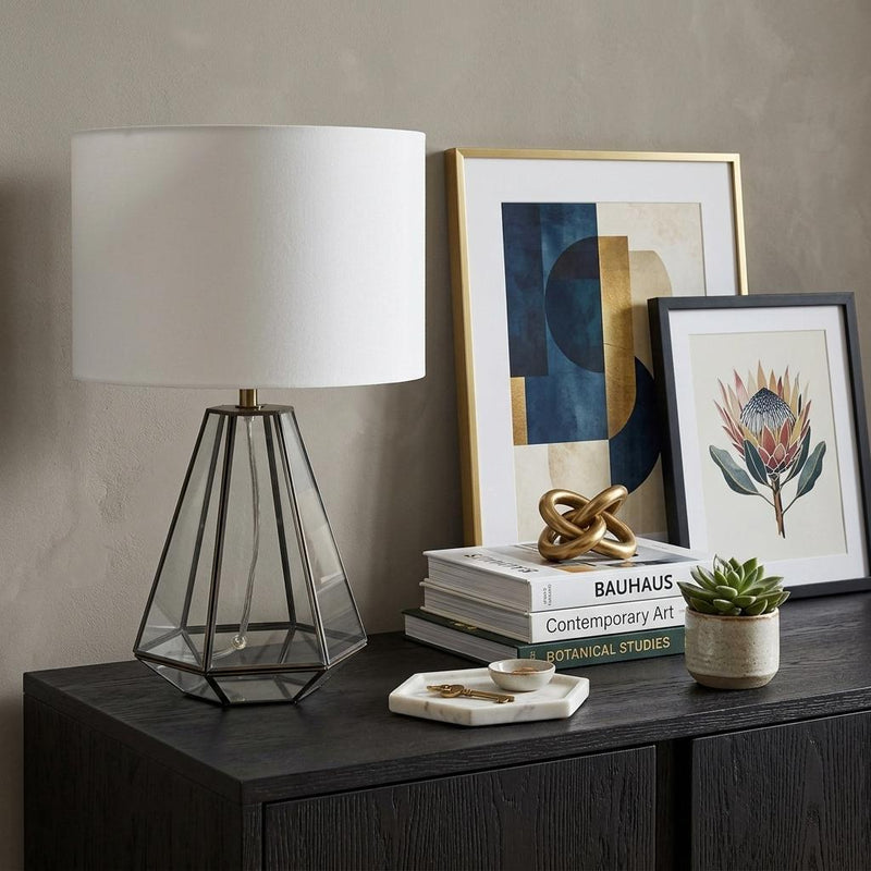 Geometric Table Lamp With Drum Shade - Clear