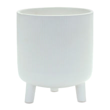 Load image into Gallery viewer, Striped Footed Pot Planter - White

