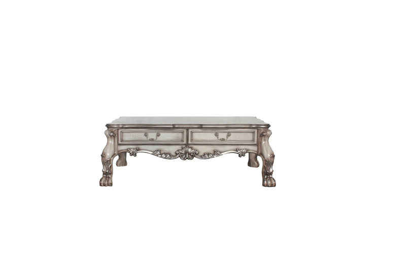 Solid And Manufactured Wood Coffee Table With Two Drawers - Bone
